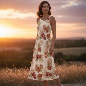 Paper Heart Maxi Dress Women's Medium M Linen Blend Rose Floral Sleeveless NWT